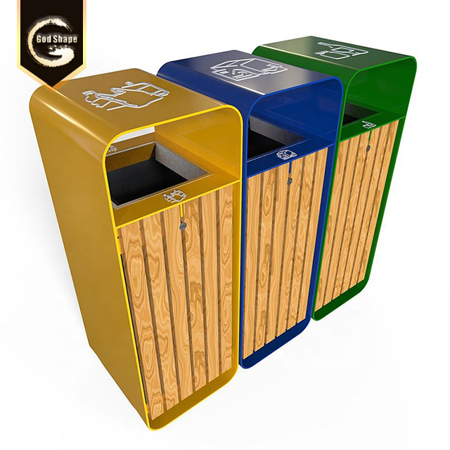 Outdoor Stainless Steel Street Road Park Triple Trash Can Waste Bins for Real Estate Apartment with Ashtray