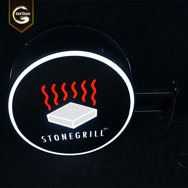 Outdoor waterproof acrylic stainless steel metal projecting led round light box sign