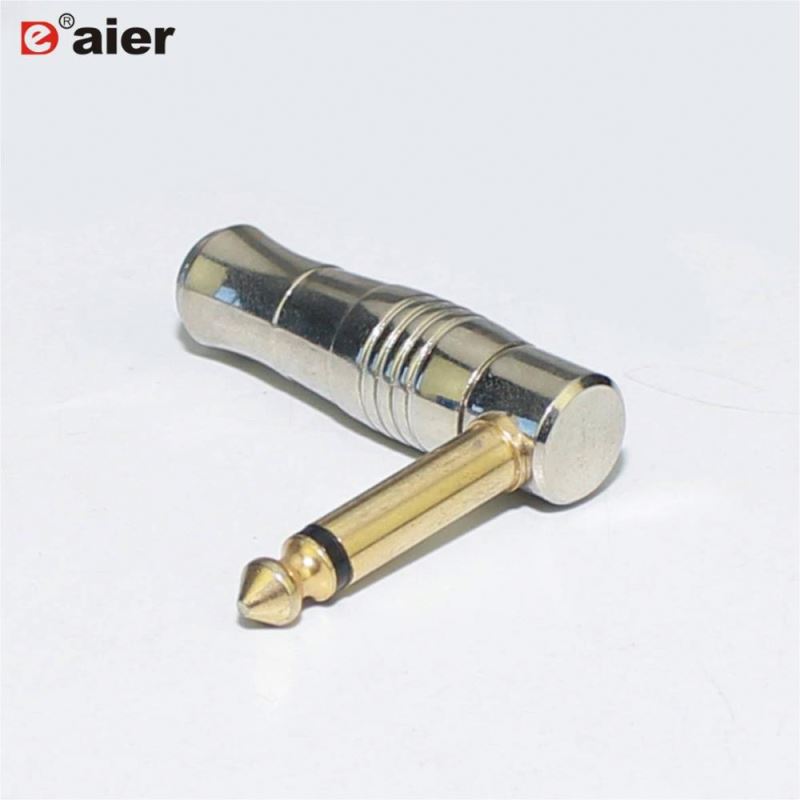1/4  Mono Plug Metal Housing Wire Protection Right Angle 6.35mm audio plug