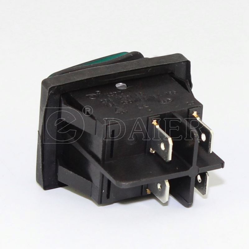 Black 16A 250VAC 4 Pin Waterproof Lighted Rocker KCD2 ON OFF Switch