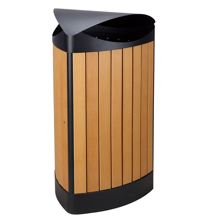 GS 2019 Modern Trash Wastebins round shape customized wooden + metal garbage bins / recycling containers