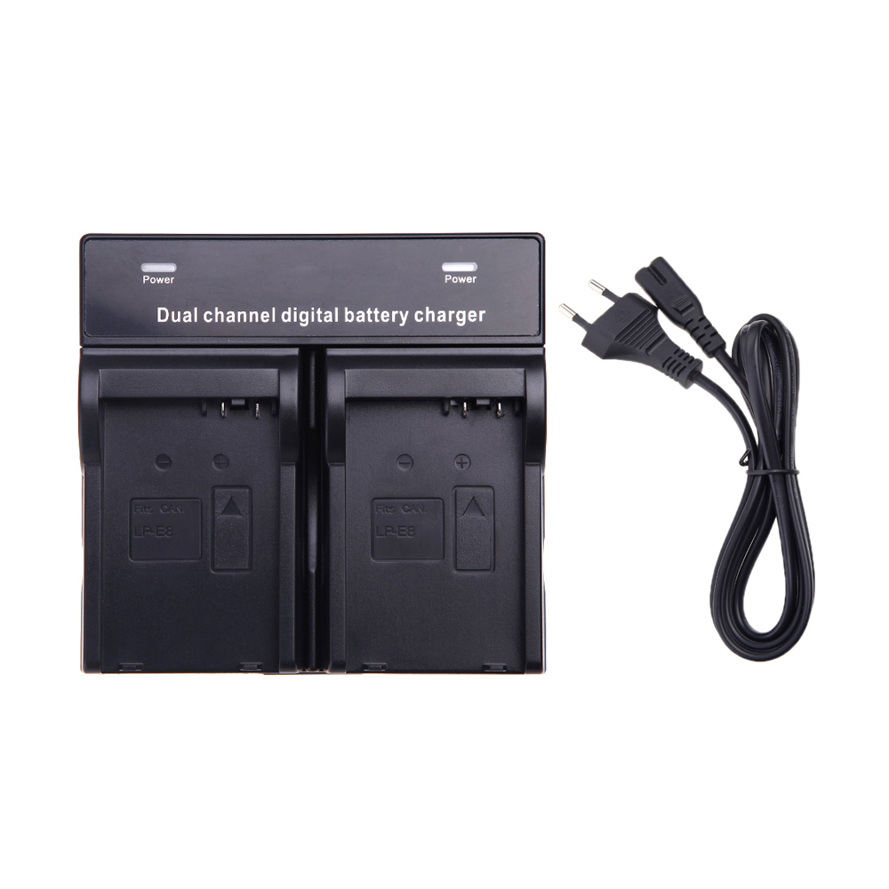 Wholesale Dual Channel Battery Charger for LP-E8 Battery Canon EOS 550D 600D 650D 700D Camera EU/US Plug Black