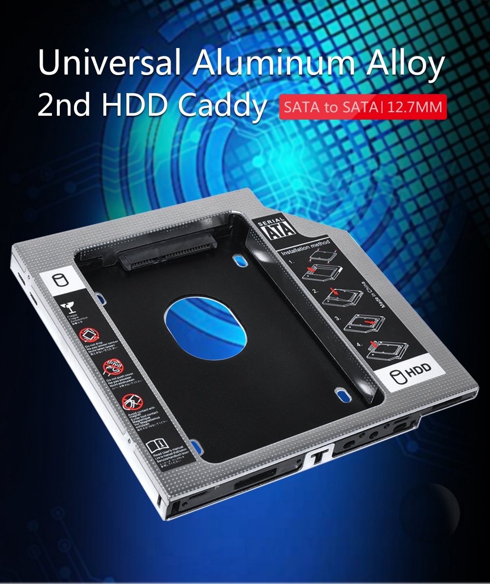 2nd HDD Caddy 12.7mm Universal external odd SATA To 2.5 SSD Case