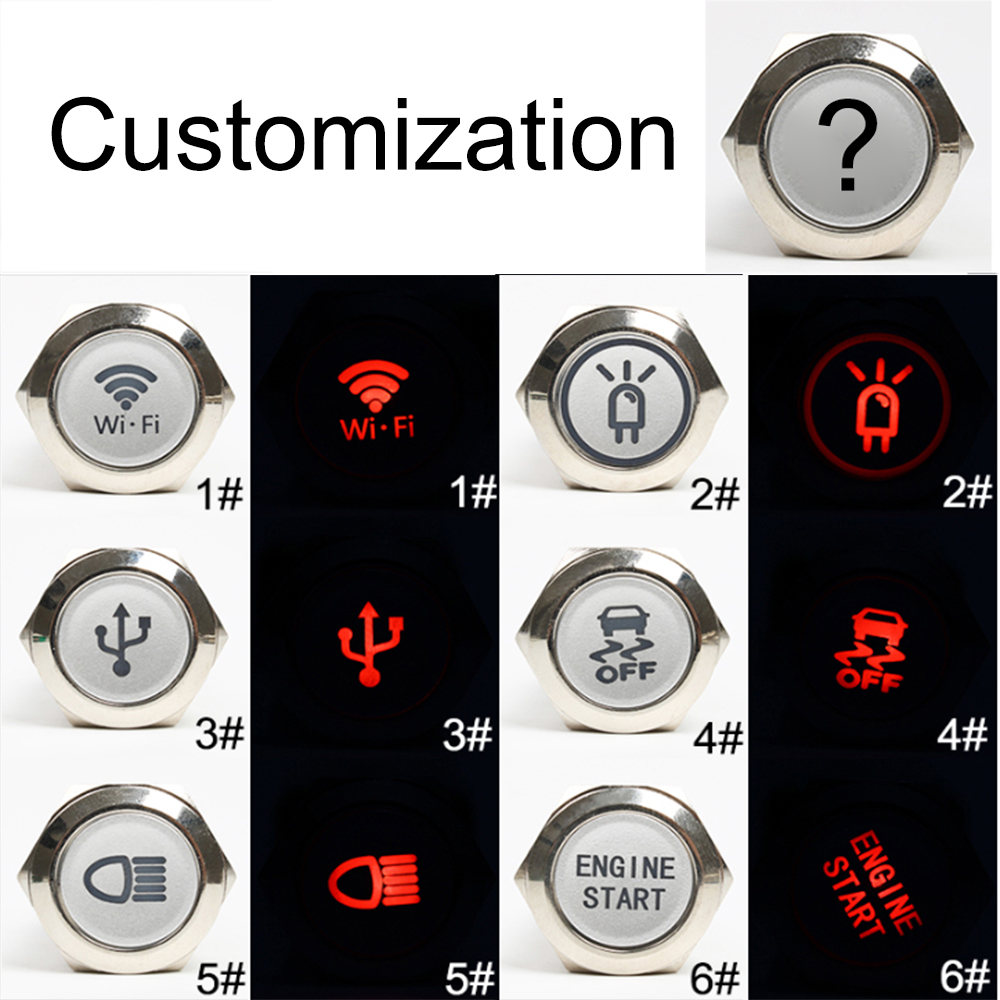 19mm Customization button metal Brass rhodium plating push button switch ring lamp flat round latching Momentary fans light oem