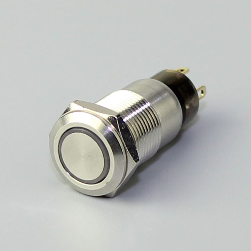 12mm Flat Button 24 v Ring LED Latching Push Button