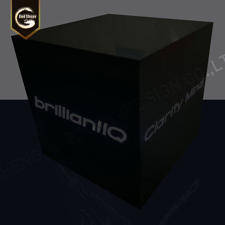 Custom  brushed stainless steel cube sign light box exhibitiion show displayer sign