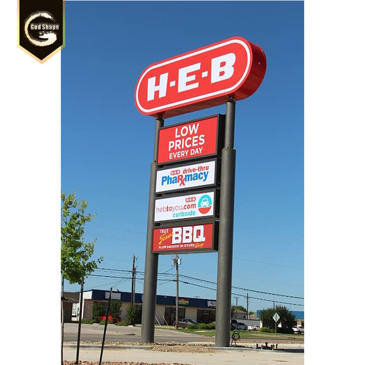 Outdoor illuminated pylon signage board custom led pylon sign advertising