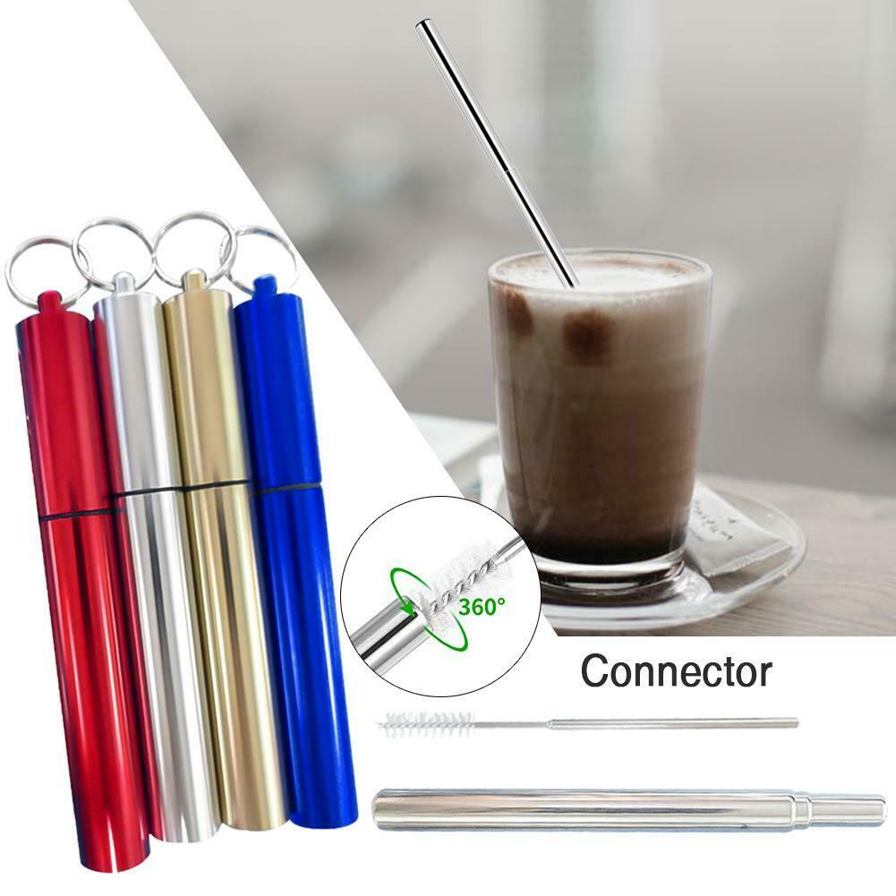 2019 Popular Reusable Metal Stainless Steel Extendable Retractable Drinking Telescopic Straw With Cleaning Brush