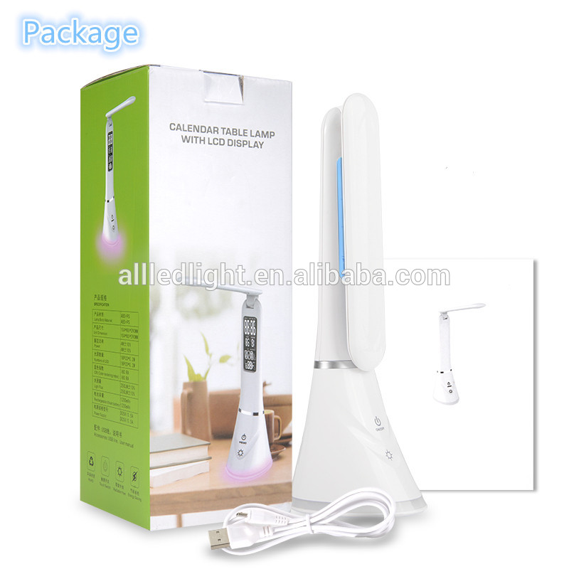 Foldable Dimmable RGB Colorful LED Table Desk Reading Lamp Clock Atmosphere Light with Date Time Temperature for Office