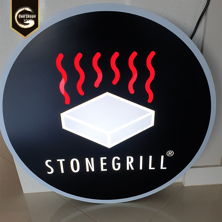 Round stainless steel outdoor illuminated signage advertising store facade led light box sign