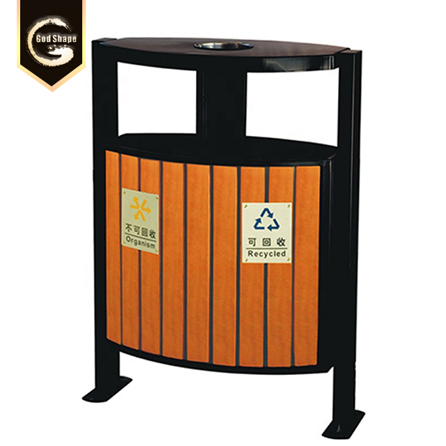 Outdoor Stainless Steel Simple Office Two Dual Trash Can Garbage Waste Bins