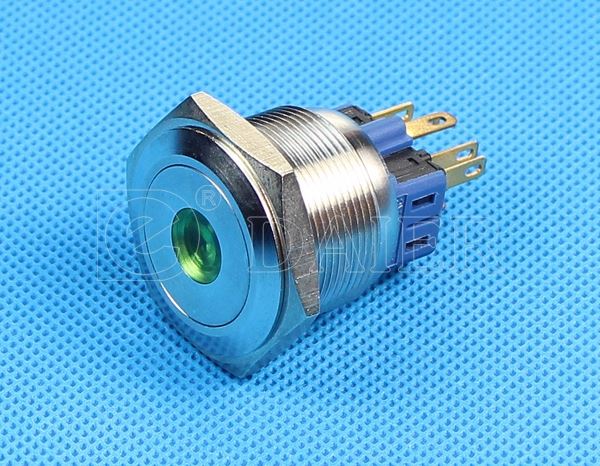 6Pin Momentary Flat Button Dot Illuminated Waterproof Metal 25MM Pushbutton Switch