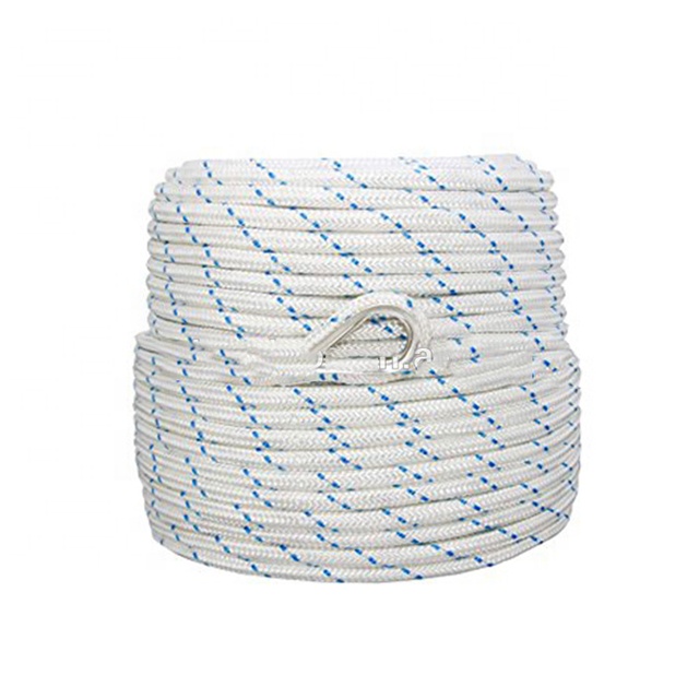 Braided nylon boat anchor rope with SS316 thimble