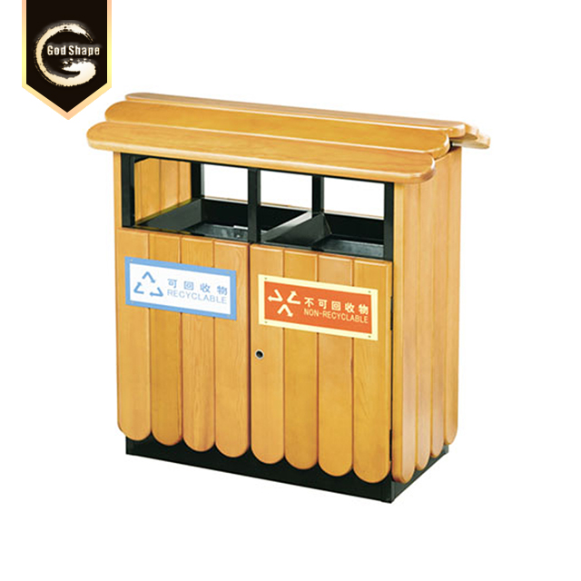 Custom Made Wooden Wood Like Two Double High Quality Recycling Outdoor Stainless Steel Office Garbage Metal Trash Can