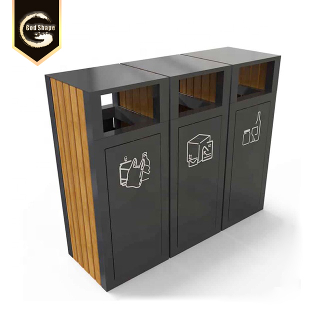 Factory Large Tripple Stainless Steel Simple Park Street Trash Can Office Apartment Trash Can Garbage Waste Bin