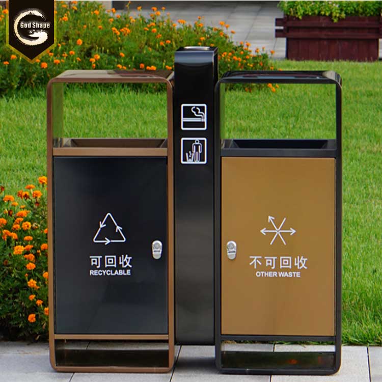 Manufacturer wholesales double stainless steel trash can out door waste container OEM/ODM rubbish bin
