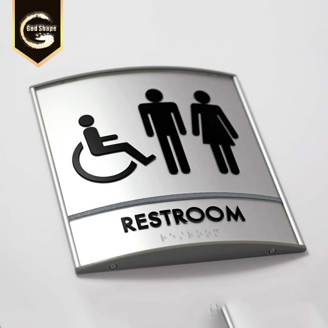 Curved Aluminum Alloy Etched Braille Sign Door Name Plate Restroom Toilet Signage Door Office Sign