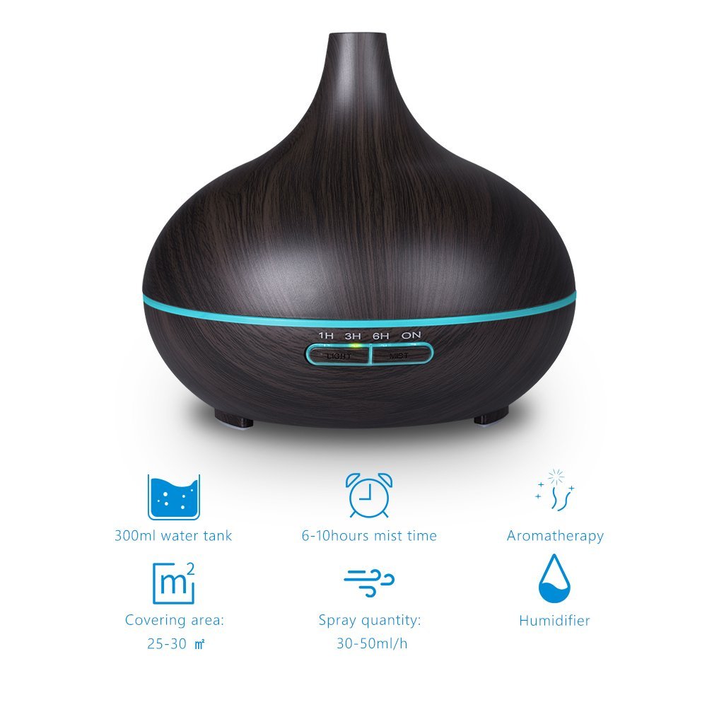Business Gift Set 300ml Wood Grain Essential Oil Diffuser, Lemongrass Aroma Humidifier