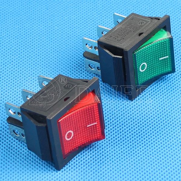 Medium DPDT ON ON 6 Pin 16A T125 Rocker Switch 250V With Light