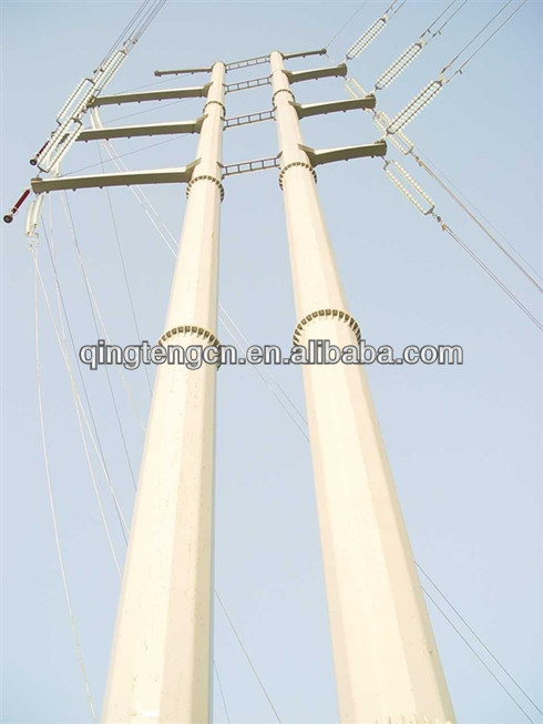 132kv single or double circuit turn steel power pole tower