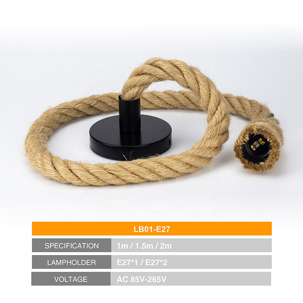 Vintage Hemp Rope Indoor Lamp Base DIY Edison bulb E27 Rope Light Holder