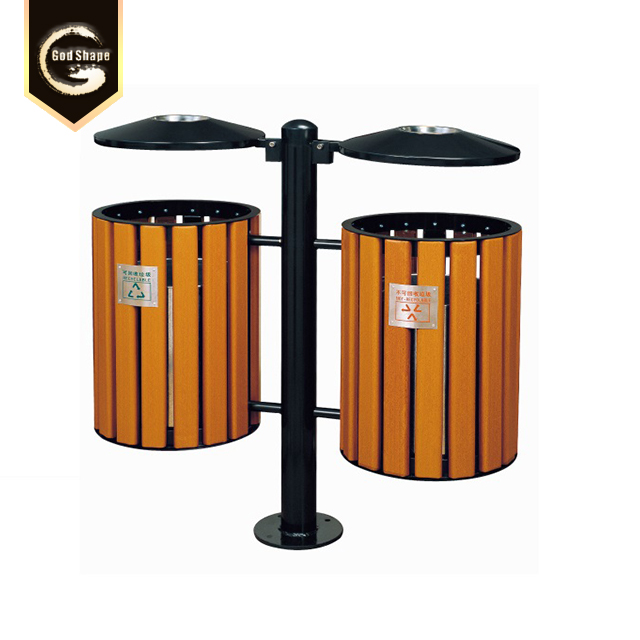Custom Made Wooden Wood Like High Quality Recycling Outdoor Stainless Steel Office Garbage Metal Trash Can