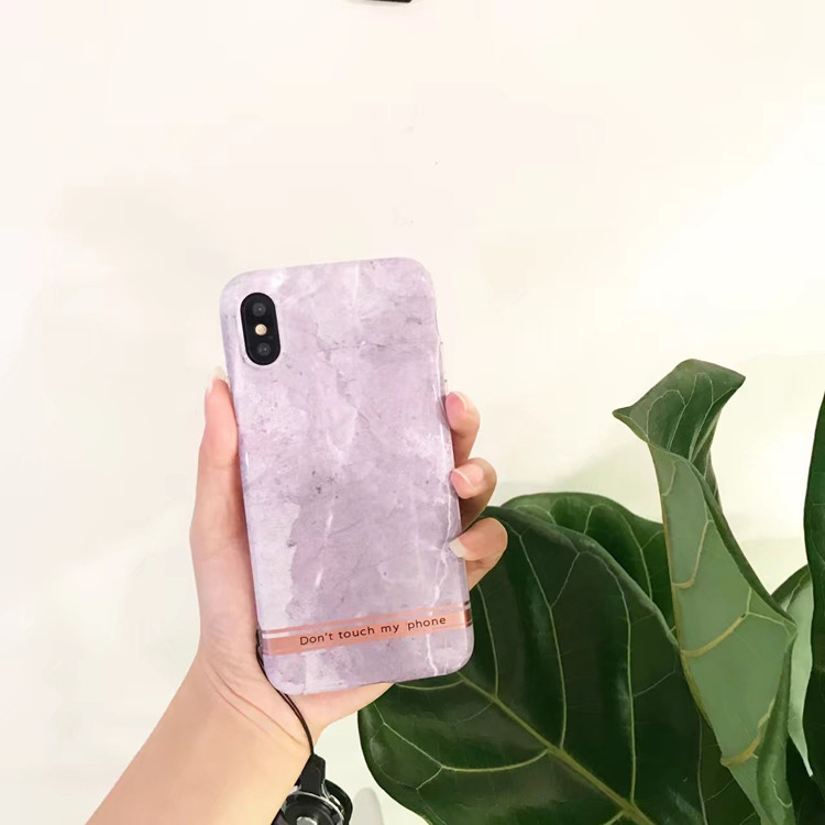 Gold Stripe Bar Don't Touch My Phone Silicone Marble Case for iPhone X Granite Mobile Back Case Cover