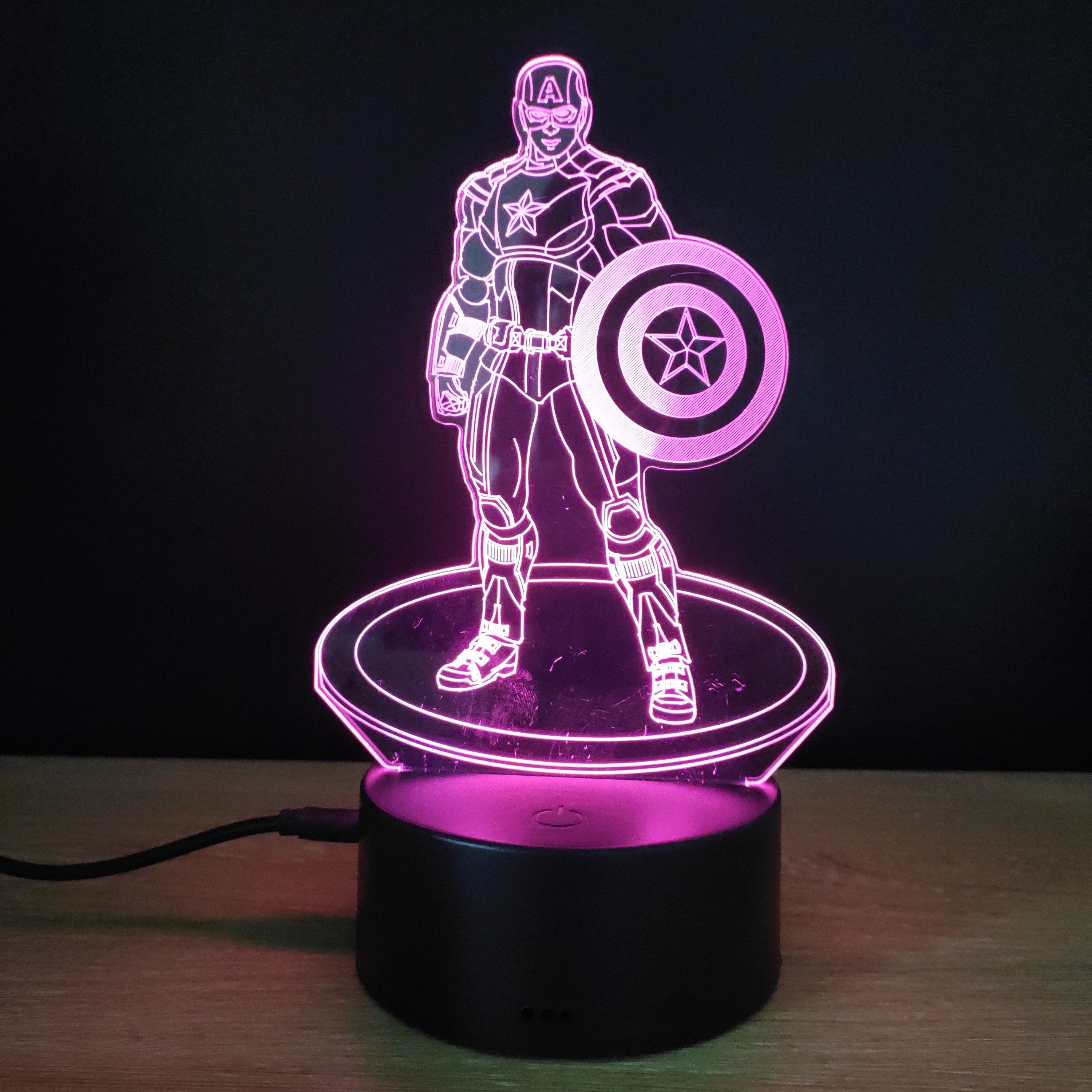 Promotion Factory Price Captain America Shaped LED Flashing Night Light USB AA Charging Discoloration 3D Acrylic Visual Lamp