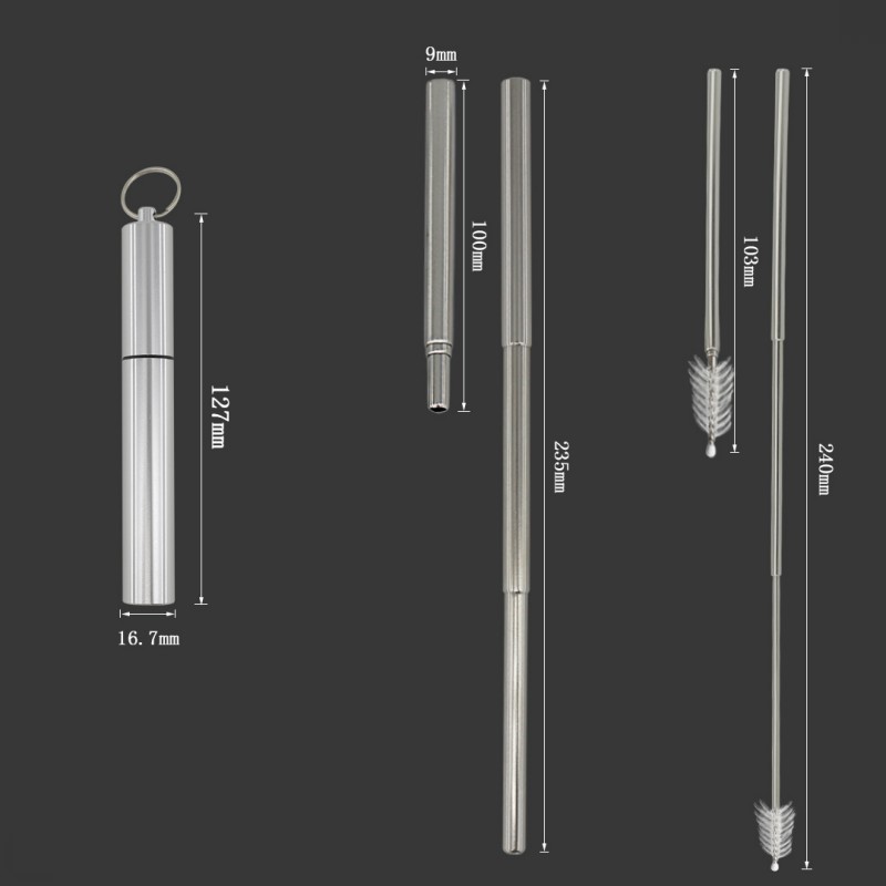 Stainless steel Portable Foldable Reusable Telescopic brush collapsible Drinking Straw