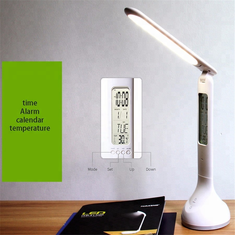 Multifunction LED Desk Light With Alarm Clock Foldable Dimmable Desk Table Lamp Calendar Temperature Atmosphere Colors Changing