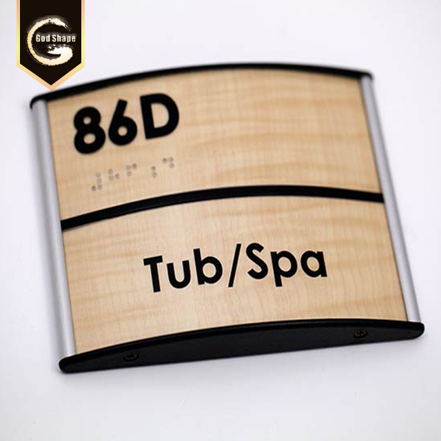 Wall mount wooden  aluminum curved sign for door, sign paper holder