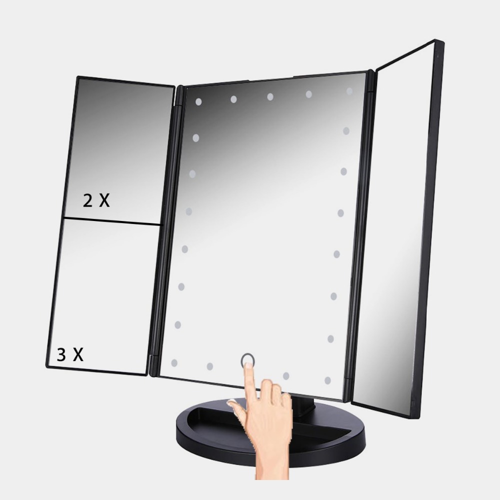 3 Folding Touch Screen Makeup Led Light Mirror Vanity Mirror With Led Light 1X/2X/3X Table Desktop Magnifying Mirror For Make Up
