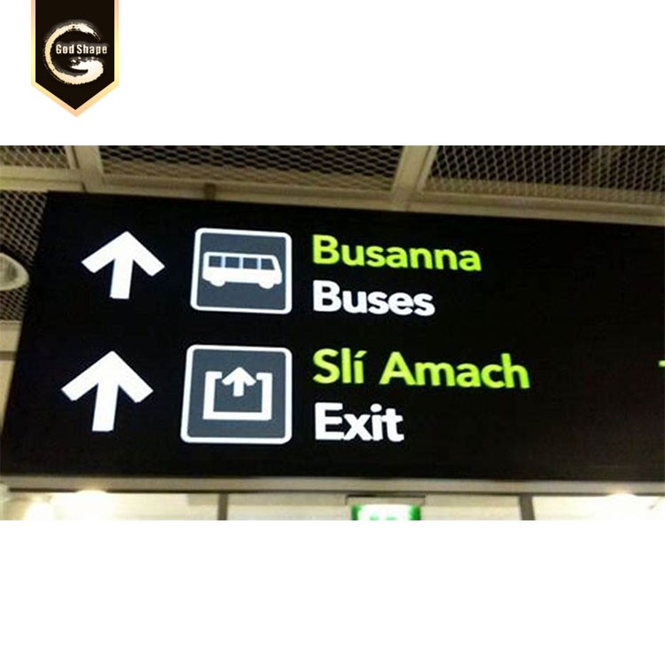Custom airport station sign board ceiling mounted hanging led illuminated wayfinding sign