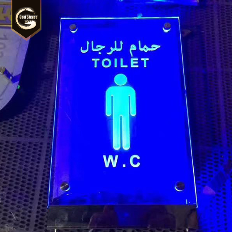 Custom made logo hotel mirror stainless steel illuminated lighting room sign