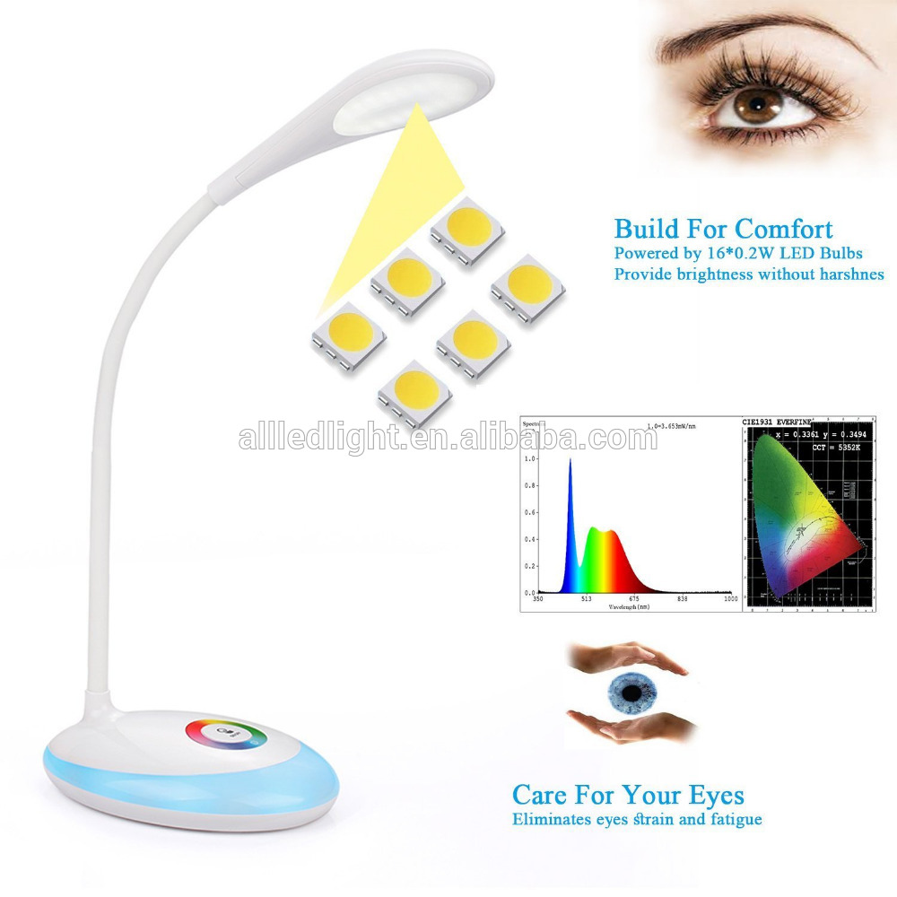 LED Desk Lamp, 3-Level Brightness Adjustable, 256 Colors Changing , Touch-Sensitive Control ,USB Rechargeable, Flexible Goosene