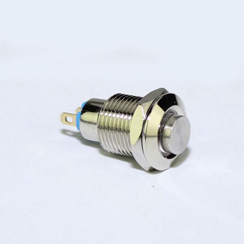 Silver SPST Auto Reset Waterproof Metal 10MM 2 Pin Push Button Switch