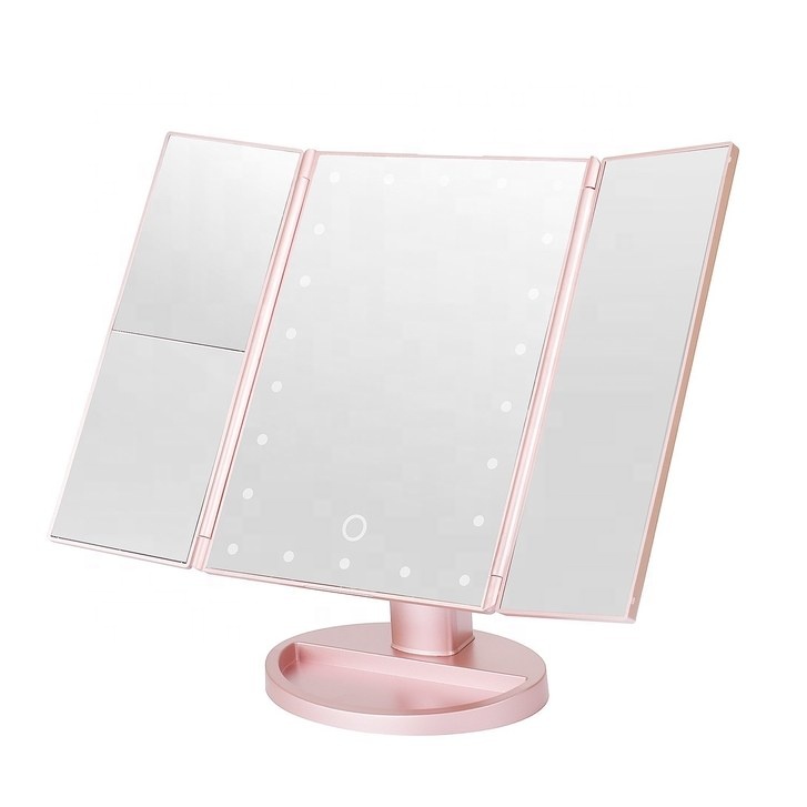 High Quality Tri-Fold Lighted Makeup Mirror With 21 LED Lights For Girls