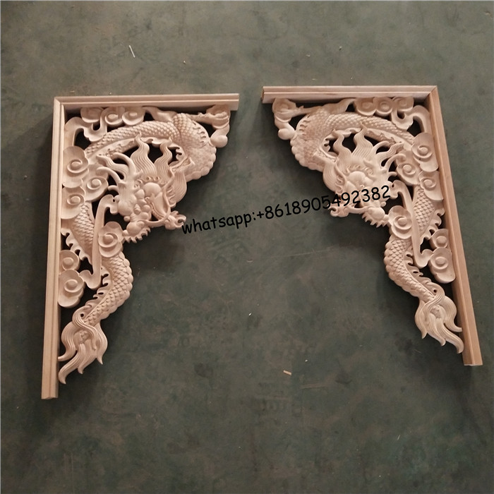 Solid Wood  Scroll Corner dragon wood Appliques
