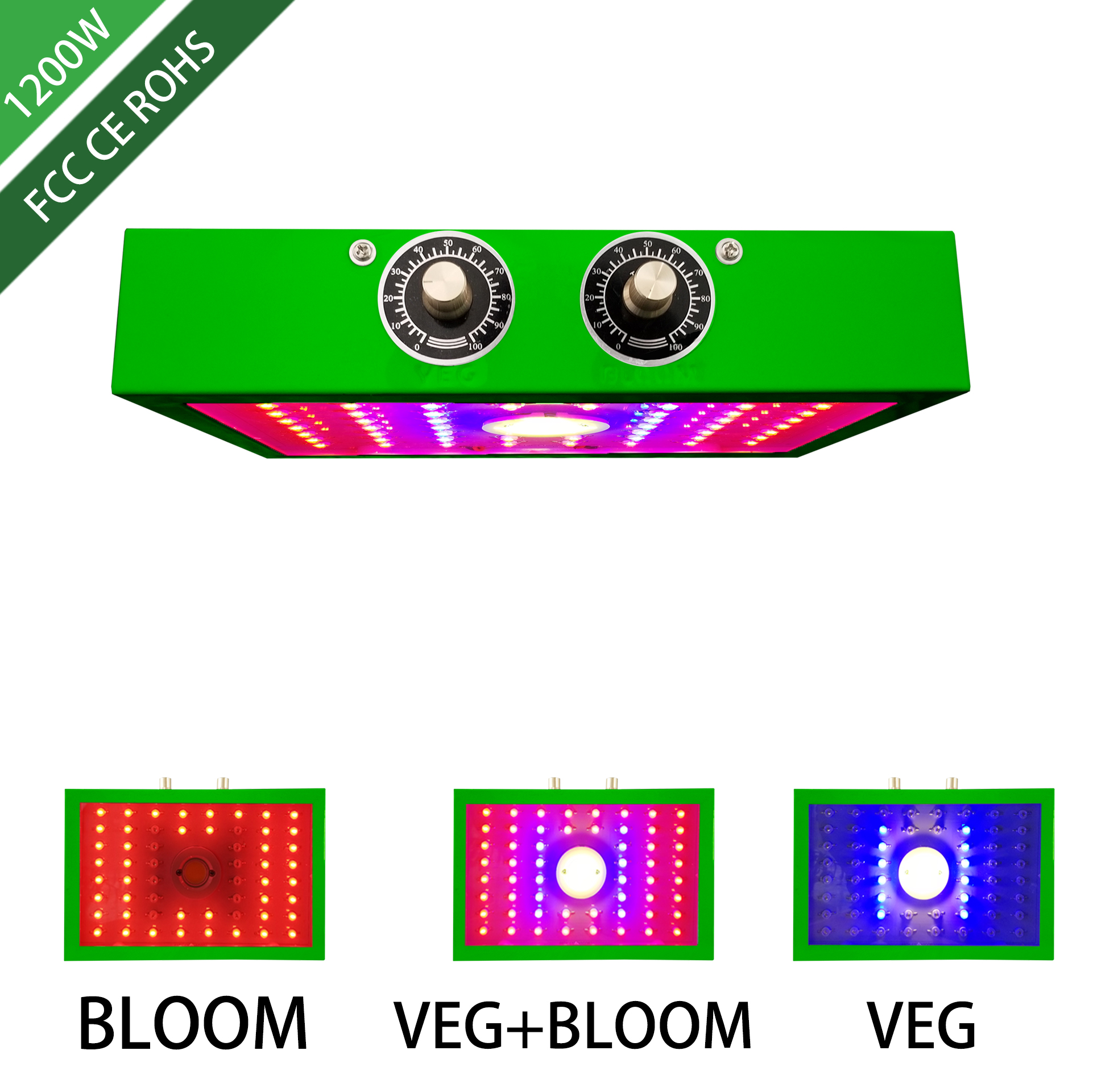 1200W Green Rectangle Full Spectrum COB Indoor Plants LED Hydroponics Grow Lights for Indoor Plant Growth