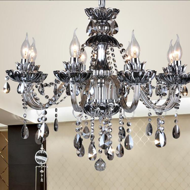 Large K9 Clear Crystal Black Crystal Shade Chandelier For Sale