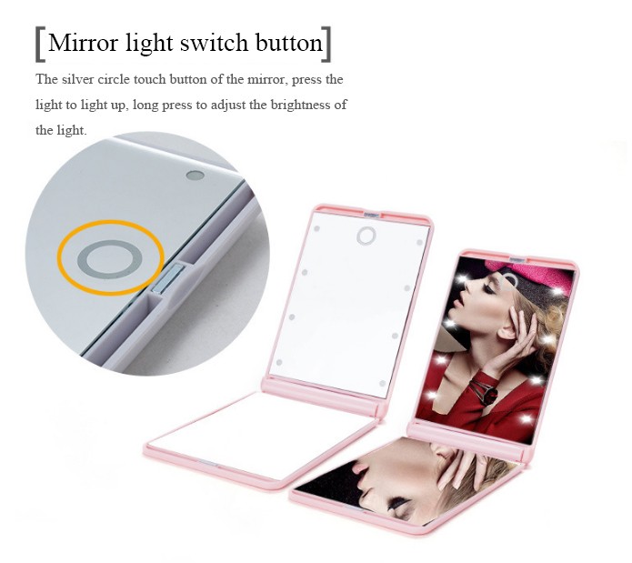 Portable two sides fold 8 led mini lights office desk mirror