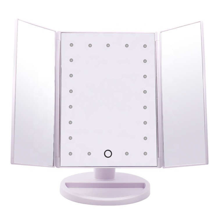 Top Tri-Fold LED 21/22 LEDs Makeup mirror with Dimmable Touch Sensor