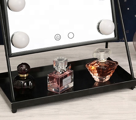 Desktop Hollywood LED Makeup Mirror Six Functions Two Color Light Silicone Shock Absorption Edge USB Charging Cosmetic Mirror