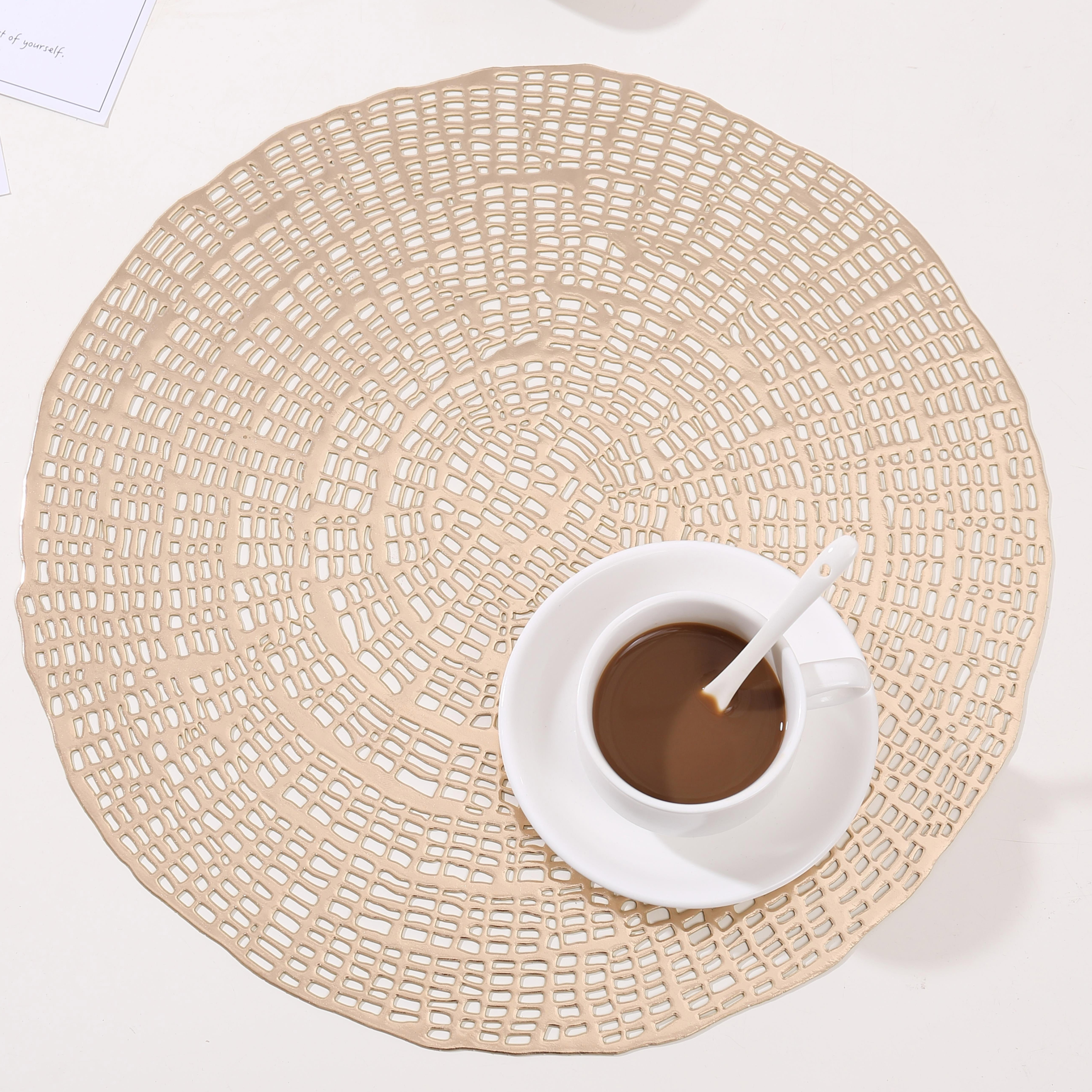 Tabletex 2020 NEW Arrival PVC Pressed Vinyl Metallic Place mats for Round Table Non-Slip Heat-Proof Placemats for Kitchen Table