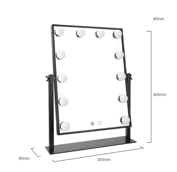 Rectangular 180 Degree Table Rotation Led Illuminated Bling Makeup Large Mirror