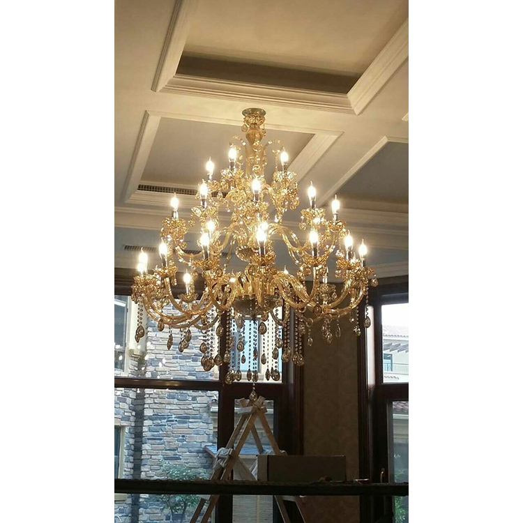 French Glass Bulb Shape Copper Issued Big Chandelier Lighting