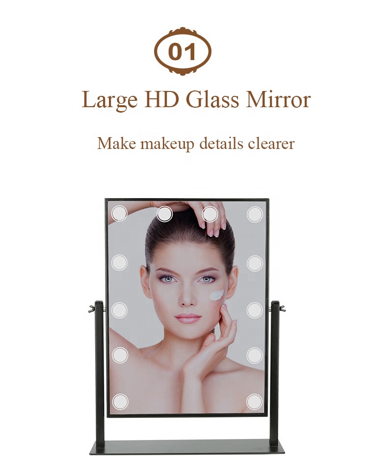 Vanity Mirror with LED Mirror Light Metal Frame Desktop Mirror for Bedroom Bathroom