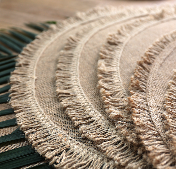 Tabletex natural color jute placemat new design dinner set round wholesale placemat fringe table mat