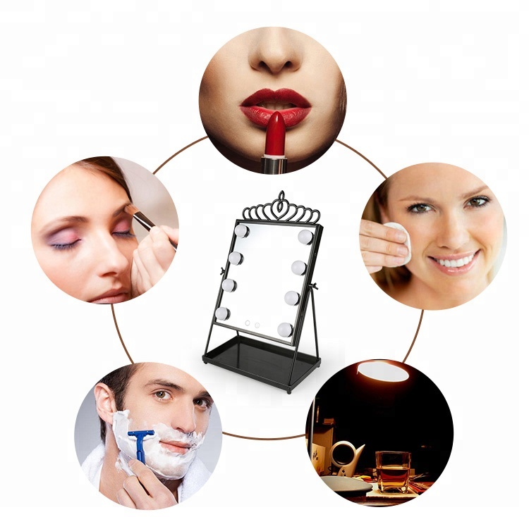 2018 Shenzhen Wireless Led Lighted Desktop Makeup Mirror Illuminated Mirror with USB Charger Standing 10X Magnifying