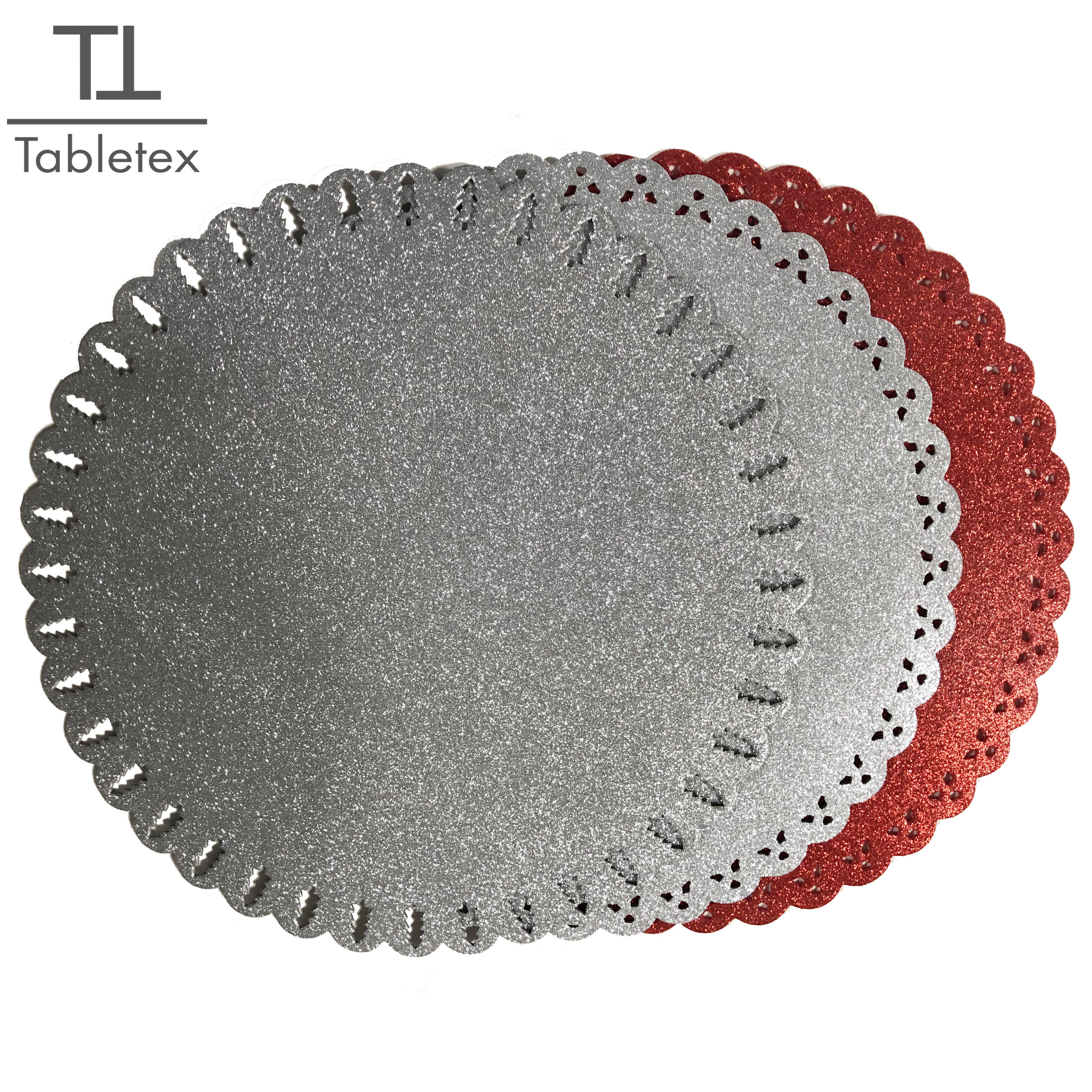 Tabletex Heat resistant Round Metallic Gold Silver Effect Placemat  Gold Wedding Placemats Hot Pot EVA Glitter Table Mats